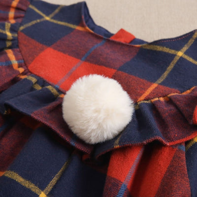 VESTIDO NIÑA CUADROS TARTAN POMPON