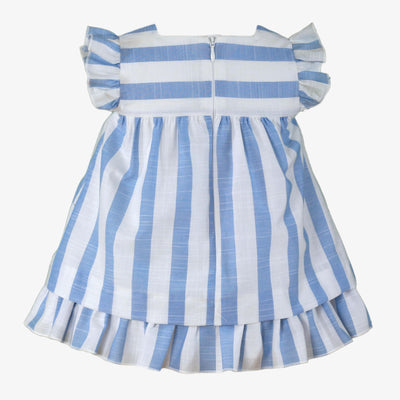 VESTIDO PARA BEBE NIÑA FRANJAS CELESTE Y BLANCO