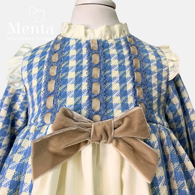 VESTIDO VOLANTES LISO AZULON