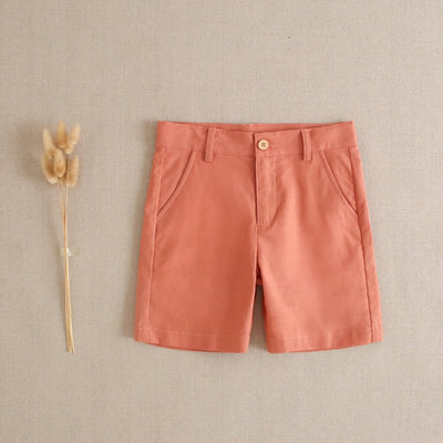CONJUNTO DE NIÑO CAMISA DE RAYAS CORAL CON BERMUDA CORAL LISO