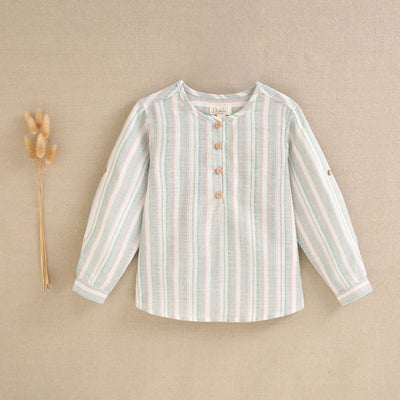 CONJUNTO DE NIÑO CAMISA DE RAYAS VERDES Y ROSAS CON BERMUDA VERDE