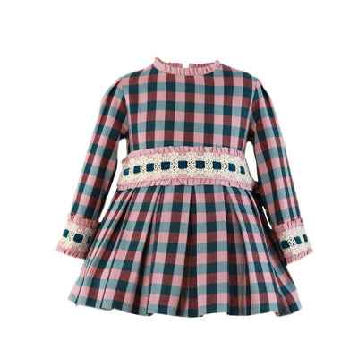 VESTIDO NIÑA MANGA LARGA CUADROS ROSA AZUL