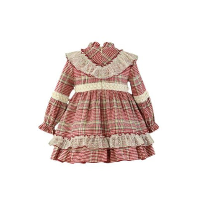 VESTIDO NIÑA MANGA LARGA CUADROS GRANATE