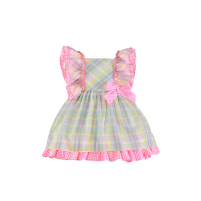 VESTIDO PARA NIÑA MULTICOLOR CON ADORNO DE MOÑO
