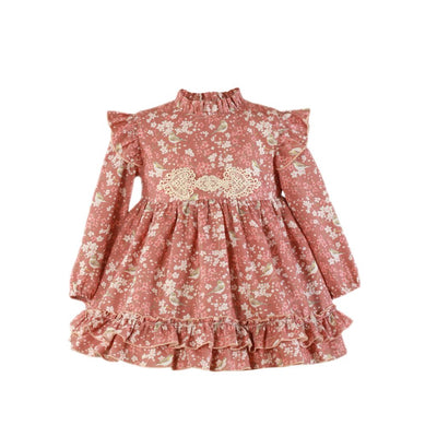 VESTIDO NIÑA MANGA LARGA FLORES PAJAROS
