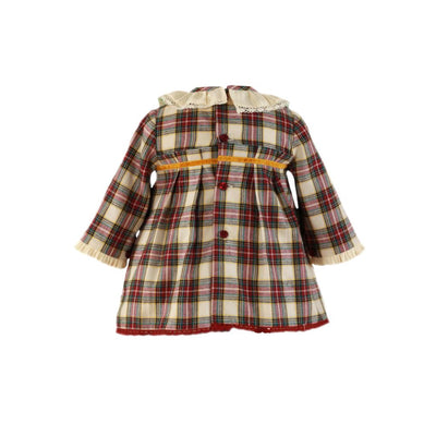 VESTIDO CUADROS MOÑO TIRA BORDADA