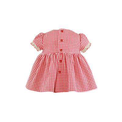 VESTIDO PARA BEBÉ ROJO CON CUADROS BLANCOS