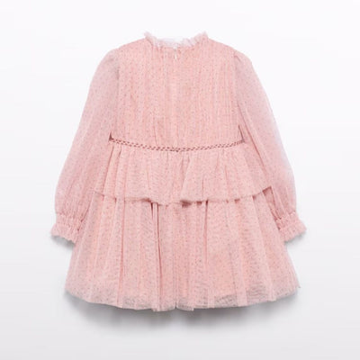 VESTIDO TUL GLITTER PALO DE ROSA PETALO