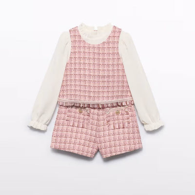 CONJUNTO BERMUDA TWEED NIÑA ROSA