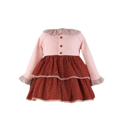 VESTIDO NIÑA MANGA LARGA GRANATE FLORECITAS