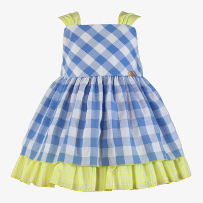 VESTIDO INFANTIL CUADROS CELESTE Y AMARILLO