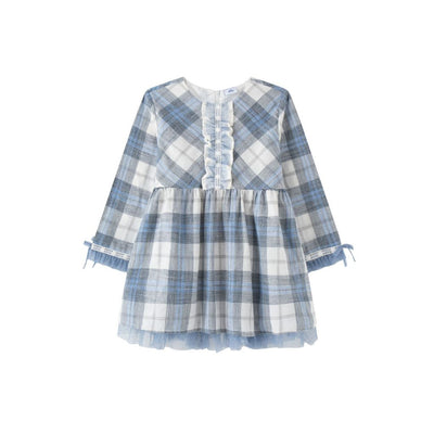 VESTIDO NIÑA CUADROS AZUL TUL
