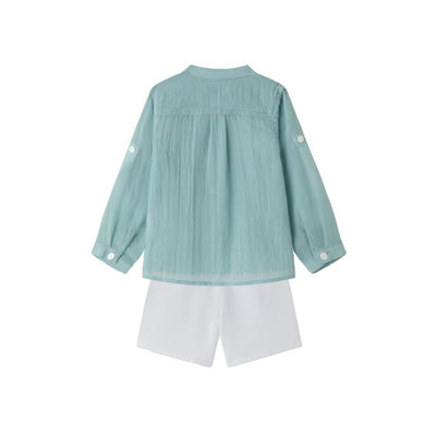 CONJUNTO DE BEBÉ CAMISA COLOR JADE CON SHORT BLANCO