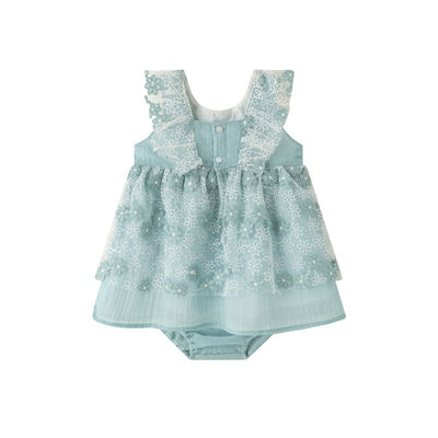 VESTIDO CON BRAGUITA BASE DE BAMBULA Y APLIQUES DE TULL CON FLORES