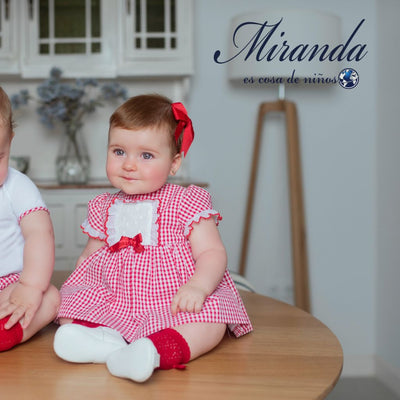 VESTIDO PARA BEBÉ ROJO CON CUADROS BLANCOS