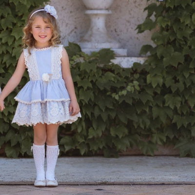 VESTIDO PARA NIÑA COLOR AZUL CON DETALLES DE ENCAJE