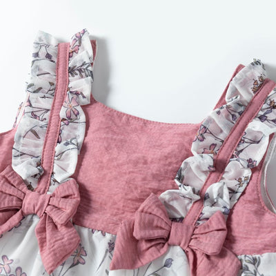 VESTIDO DE FLORES Y TEJIDO LISO