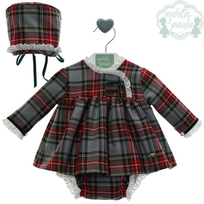 JESUSIN BEBE NINA MANGA LARGA CUADROS ESCOCES EN TONOS GRIS CON CAPOTA Y POLOLO - Menta Moda Infantil