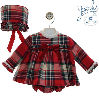 JESUSIN BEBE NINA MANGA LARGA CUADROS ROJO CON BRAGUITA Y CAPOTA FAMILIA NOEL - Menta Moda Infantil