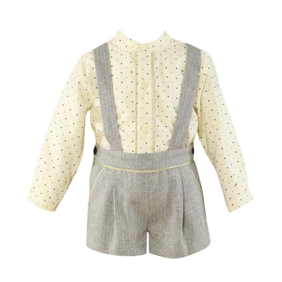 CONJUNTO BEBÉ NIÑO CAMISA PUNTOS CON SHORT CON TIRANTES GRIS - Menta Moda Infantil