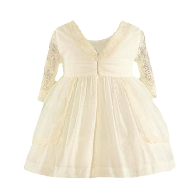 VESTIDO NIÑA CEREMONIA CRUDO Y ENCAJE - Menta Moda Infantil