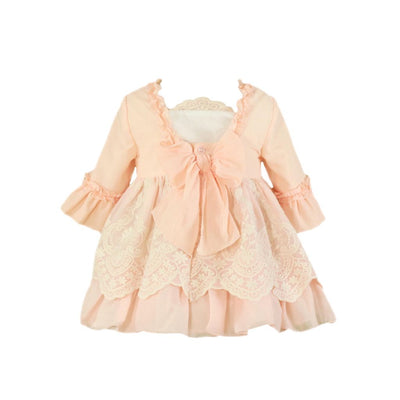 VESTIDO COLOR MELON BORDADO FLORAL - Menta Moda Infantil