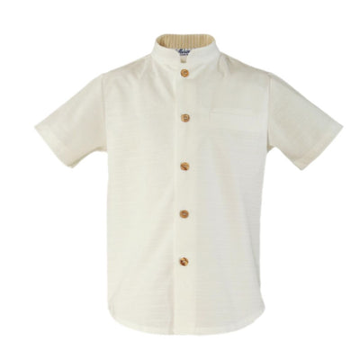 CONJUNTO NIÑO CAMISA RAYAS Y SHORT CAMEL - Menta Moda Infantil