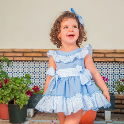 VESTIDO CORTE ALTO DOS MOÑOS CELESTE - Menta Moda Infantil