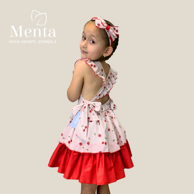 VESTIDO ESTAMPADO CEREZAS CON VOLANTES - Menta Moda Infantil