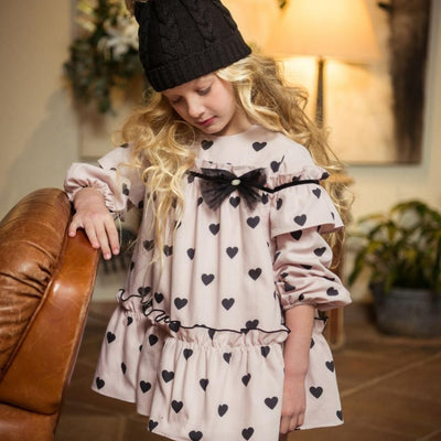 VESTIDO NINA MANGA LARGA ROSA CORAZONES FAMILIA ESTELA - Menta Moda Infantil