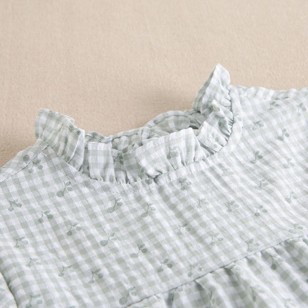 VESTIDO NIÑA VERDE AGUA CEREZAS