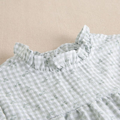 VESTIDO NIÑA VERDE AGUA CEREZAS