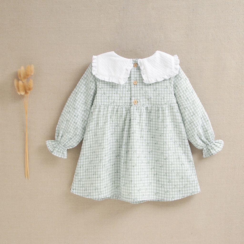 VESTIDO BEBE VERDE CEREZAS