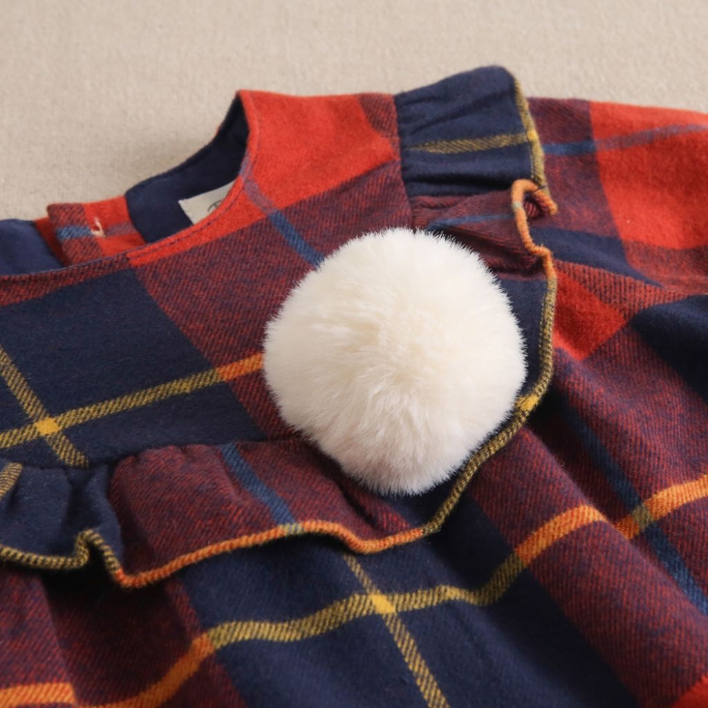 VESTIDO BEBE TARTAN POMPON