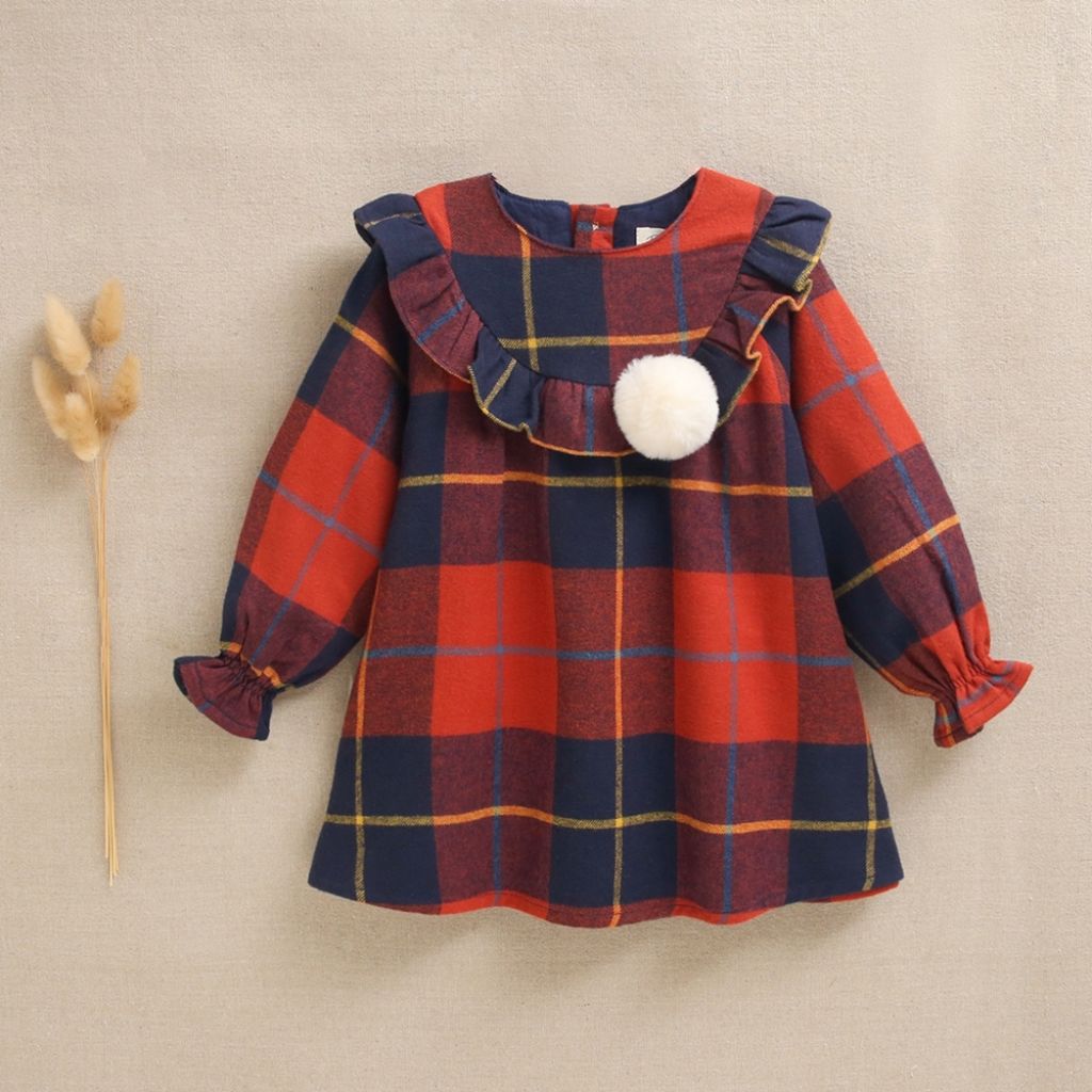 VESTIDO BEBE TARTAN POMPON