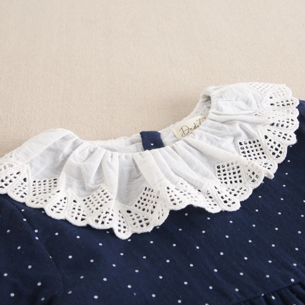 VESTIDO NIÑA MARINO TOPOS