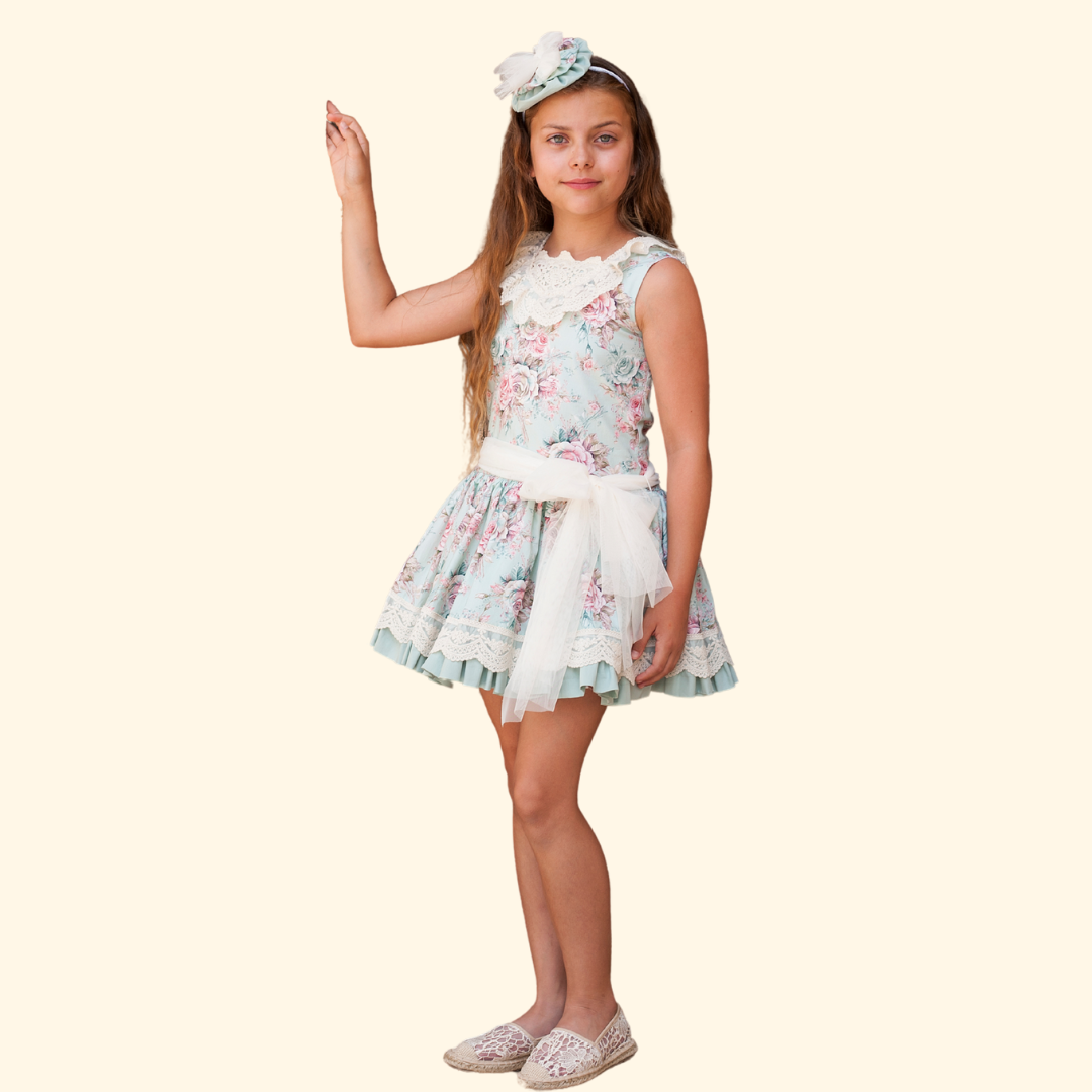 VESTIDO TALLE BAJO VERDE ROSA