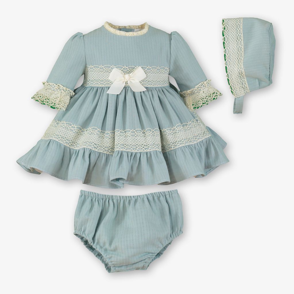 VESTIDO BRAGUITA GORRO BEBE VERDE MENTA - Menta Moda Infantil