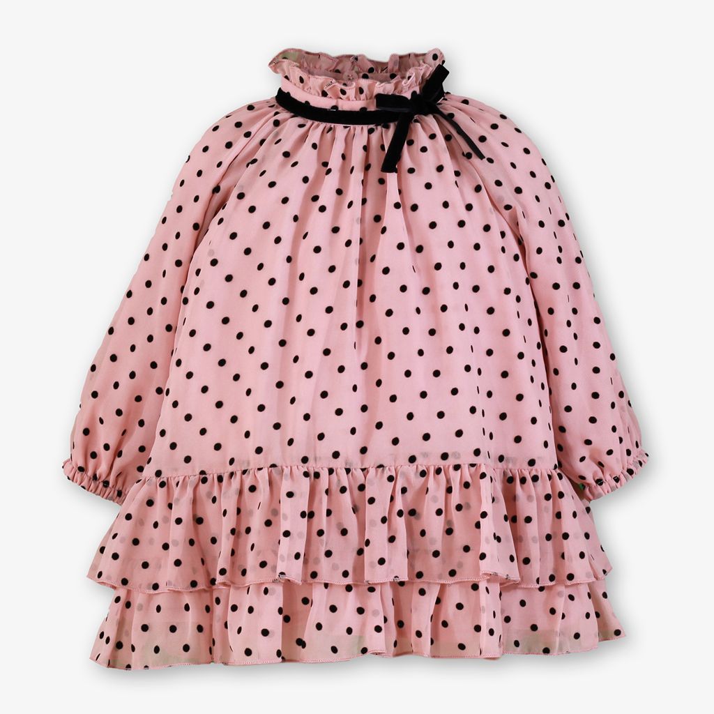 VESTIDO BEBE ROSA LUNARES NEGROS - Menta Moda Infantil