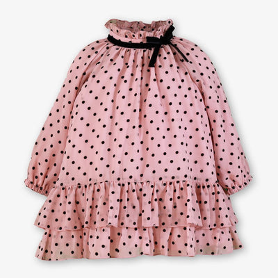 VESTIDO BEBE ROSA LUNARES NEGROS - Menta Moda Infantil