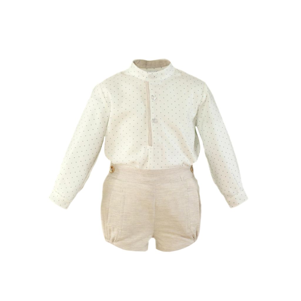 CONJUNTO BEBE NINO BEIGE Y AZUL