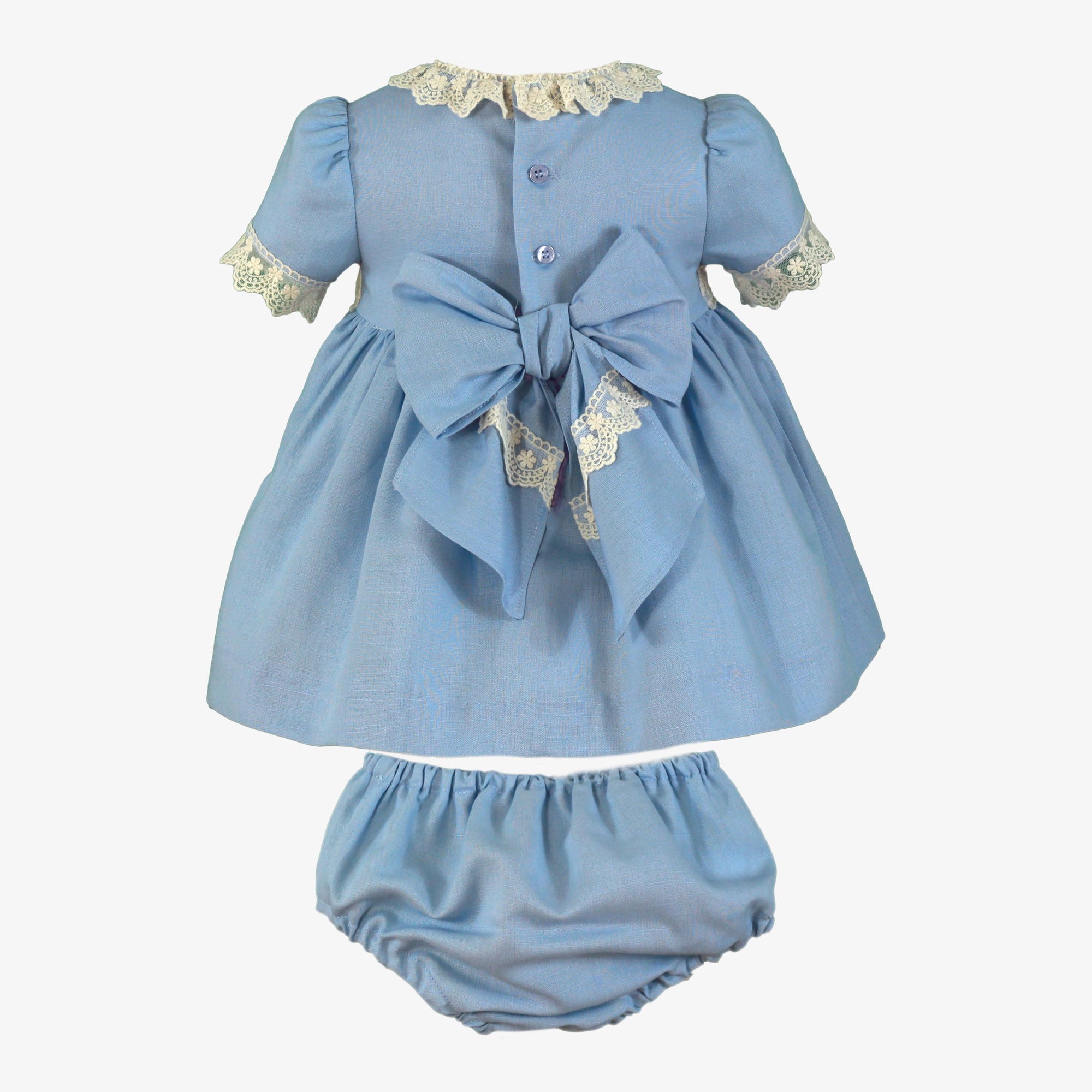 VESTIDO BEBE NIÑA CELESTE LINO