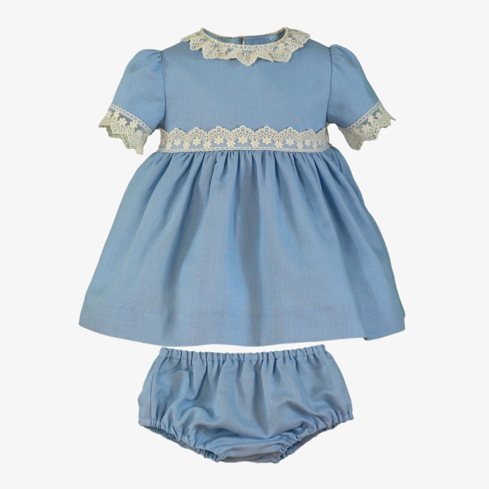 VESTIDO BEBE NIÑA CELESTE LINO