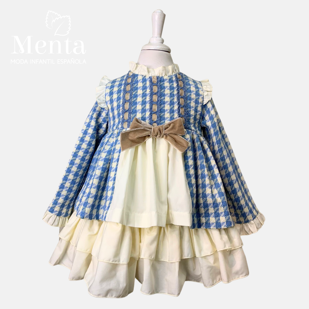 VESTIDO VOLANTES LISO AZULON