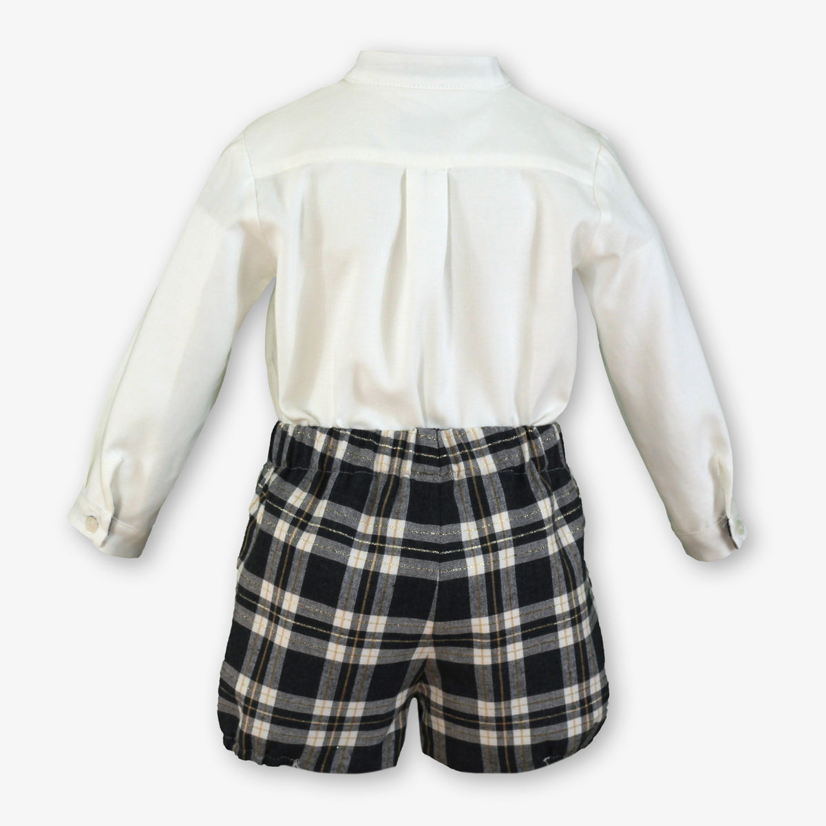 CONJUNTO BEBE SHORT CUADROS NEGRO DORADO