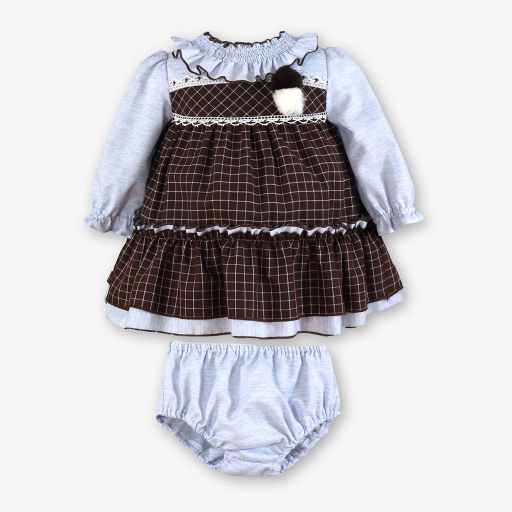 VESTIDO BRAGUITA BEBE CAFE Y CELESTE - Menta Moda Infantil