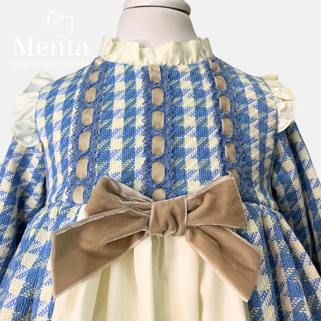 VESTIDO VOLANTES LISO AZULON