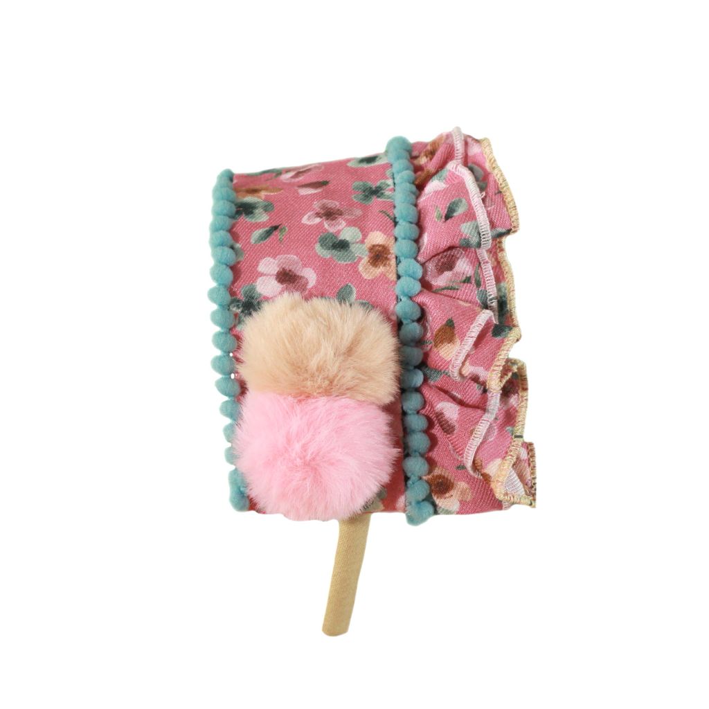 DIADEMA FLORES CON POMPONES