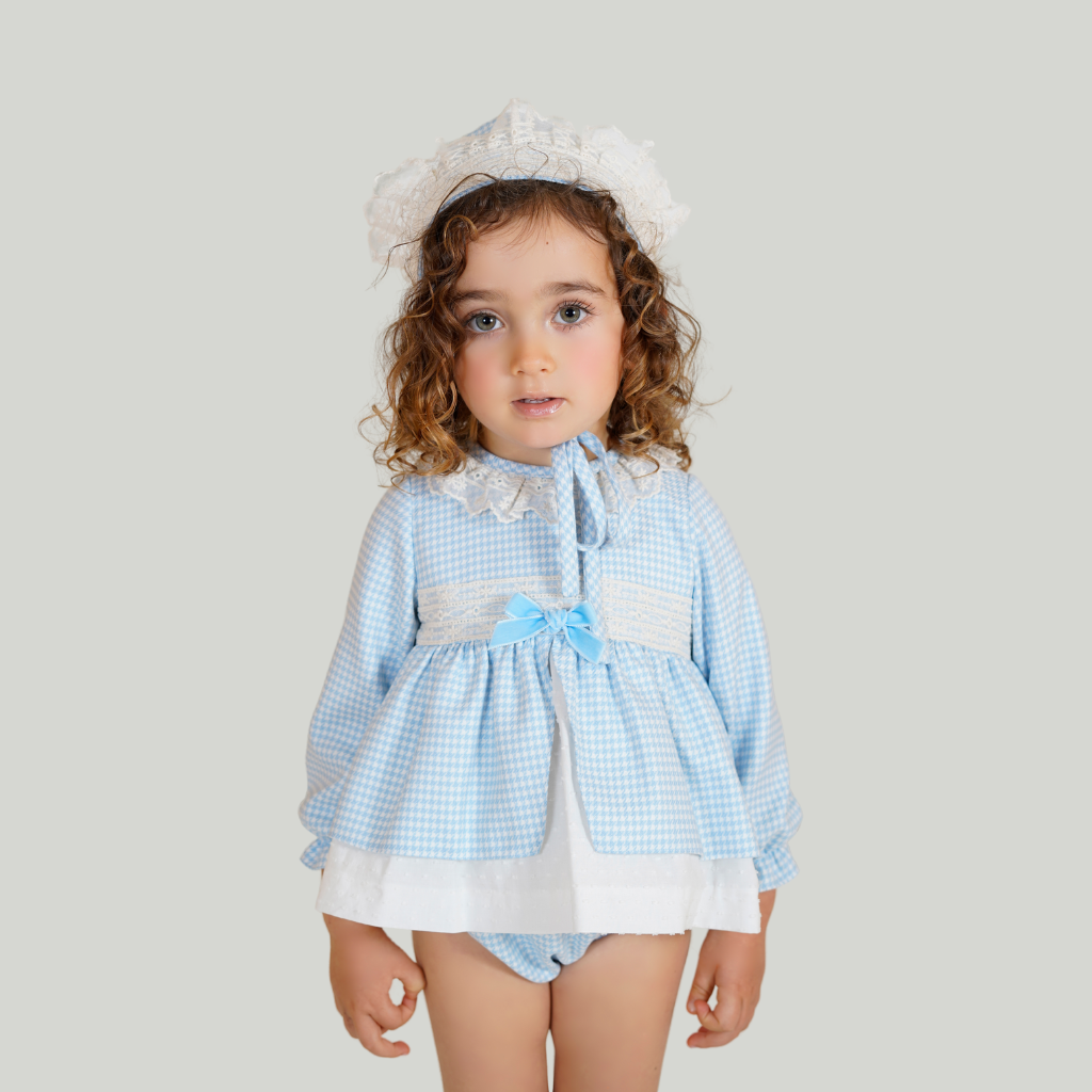 VESTIDO BEBÉ AZUL CON CUADROS BLANCOS