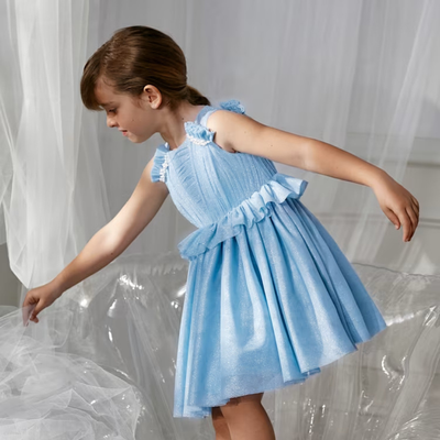 VESTIDO TUL BRILLO CELESTE - Menta Moda Infantil